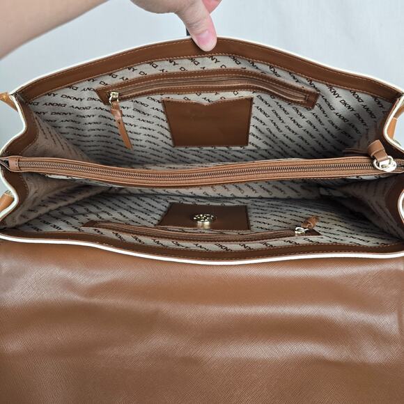 DKNY Leather Laptop Travel Business Bag Cream Beige Double Handles & CB Strap - Picture 4 of 16